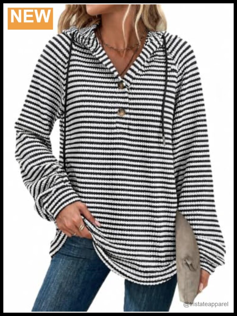 Oversized Waffle Knit Hoodie Sweatshirt Button Front Pullover Womens